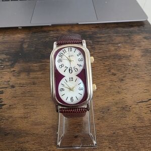 Elegant Vintage JOHN Weitz Dual Dial Women's Watch - Burgundy and Gold